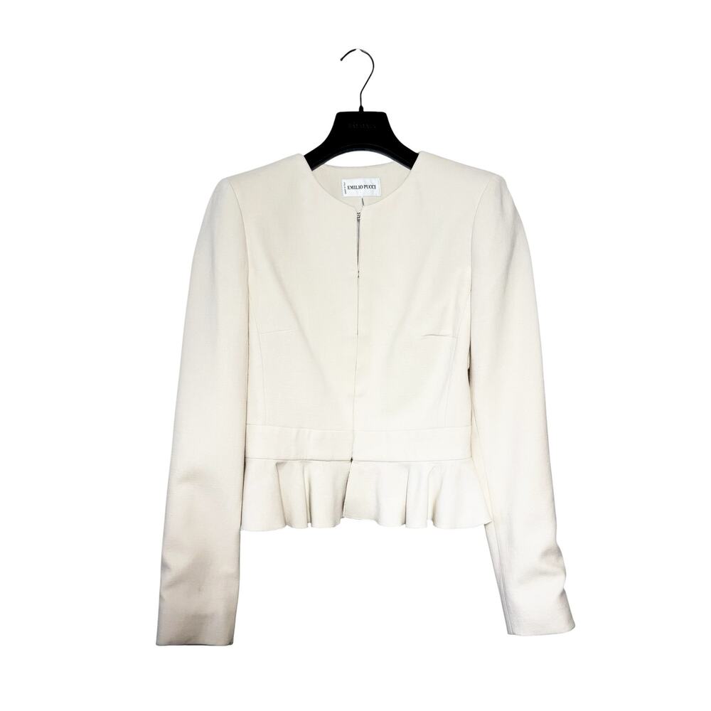 Emilio Pucci Peplum Jacket Cream Size 44 IT 10 US - Picture 2 of 9